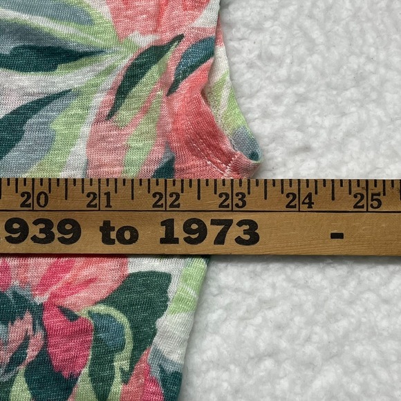 Joie 100% Linen Top Women XL Pink Green Floral Knit Boxy Beachy Popover - Picture 5 of 8